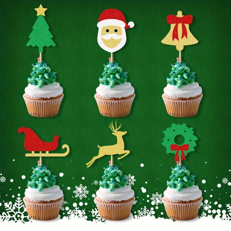 12pcs Christmas Cake Insert Decoration Bell Santa Claus Baking Insert