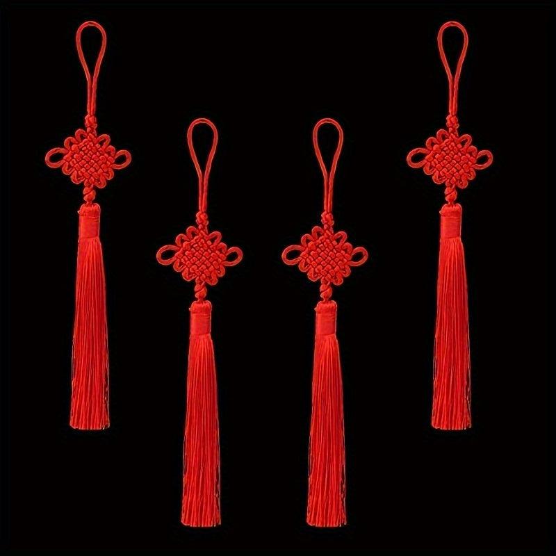 4 Pieces Red Chinese Knot Year Decoration Hanging Pendants