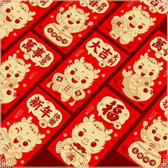 6pcs Year Of The Dragon Lucky Money Bag Red Envelope Set