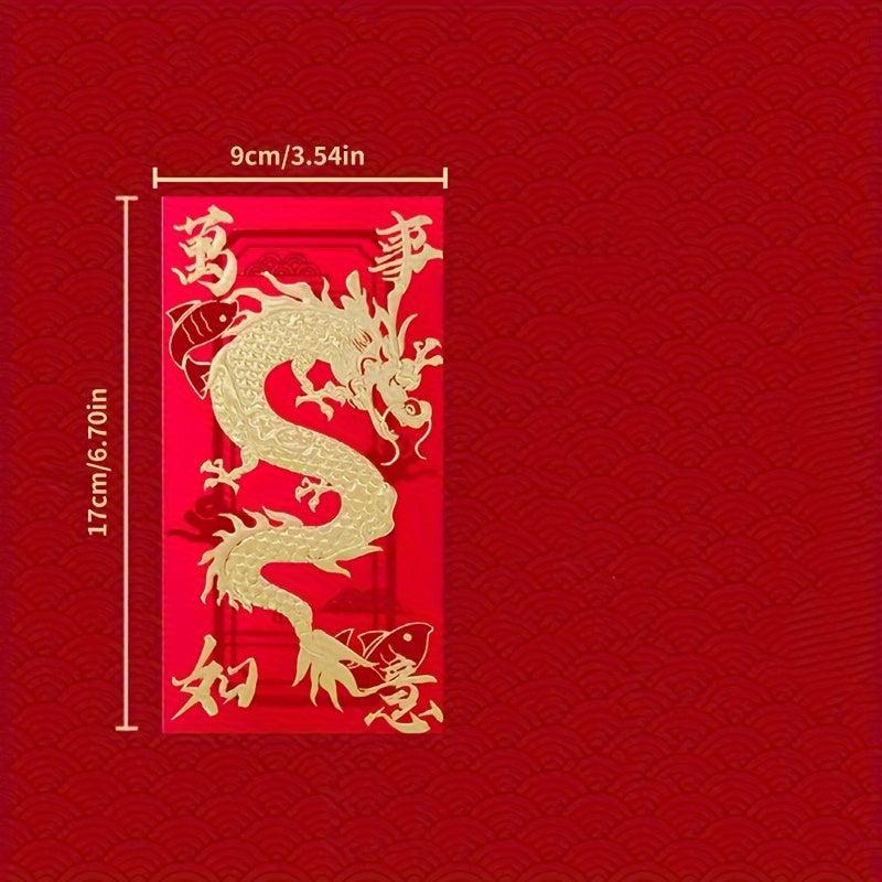 6pcs Year Of The Dragon Lucky Money Bag Red Envelope Set