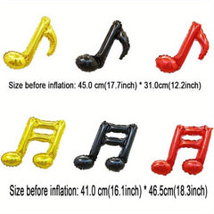 6pcs Musical Symbol Balloons - Golden Red Music Theme Party Decorations