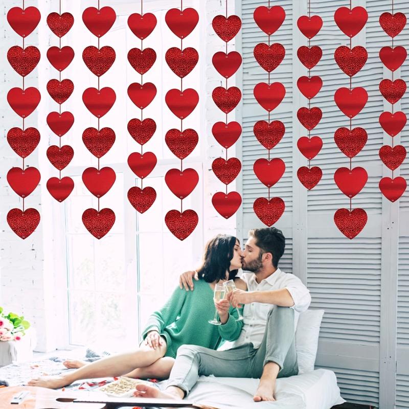 12pcs Valentines Heart Banner Red Heart Shape Hanging String Garland Party Decor