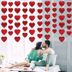 12pcs Valentines Heart Banner Red Heart Shape Hanging String Garland Party Decor