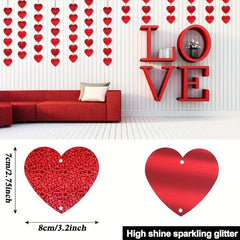 12pcs Valentines Heart Banner Red Heart Shape Hanging String Garland Party Decor