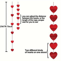 12pcs Valentines Heart Banner Red Heart Shape Hanging String Garland Party Decor