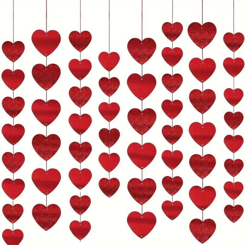 12pcs Valentines Heart Banner Red Heart Shape Hanging String Garland Party Decor