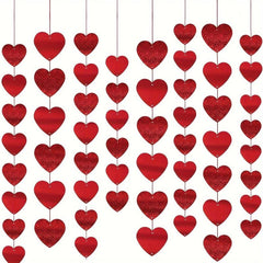 12pcs Valentines Heart Banner Red Heart Shape Hanging String Garland Party Decor