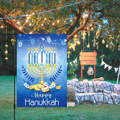 Hanukkah Garden Flag Double Sided Vertical Burlap Holiday Banner