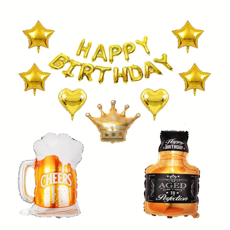 Birthday Theme Balloon Set Love Star Beer Cup Cocktail Crown Happy Birthday Flag