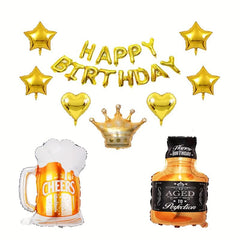 Birthday Theme Balloon Set Love Star Beer Cup Cocktail Crown Happy Birthday Flag