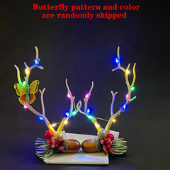 Christmas Lanterns Deer Antlers Hair Clips Flash Headgear