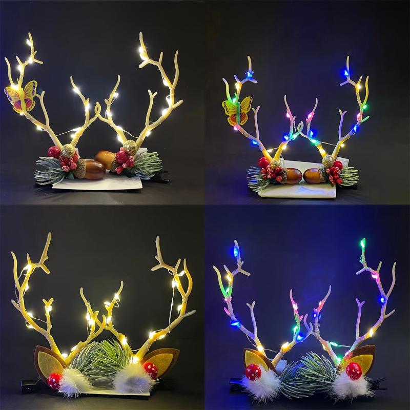 Christmas Lanterns Deer Antlers Hair Clips Flash Headgear