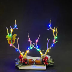 Christmas Lanterns Deer Antlers Hair Clips Flash Headgear