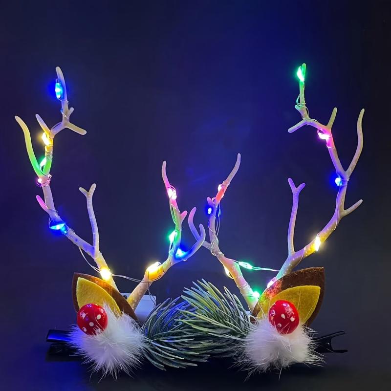 Christmas Lanterns Deer Antlers Hair Clips Flash Headgear