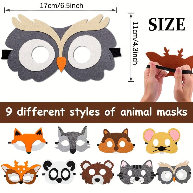 9pcs Animal Felt Eye Mask Set for Parties and Events