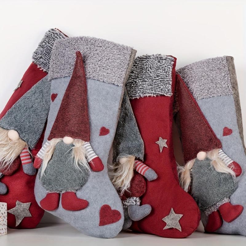 Faceless Doll Christmas Stocking 3D Plush Santa Claus Pattern Holiday Decoration