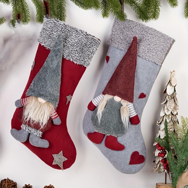 Faceless Doll Christmas Stocking 3D Plush Santa Claus Pattern Holiday Decoration