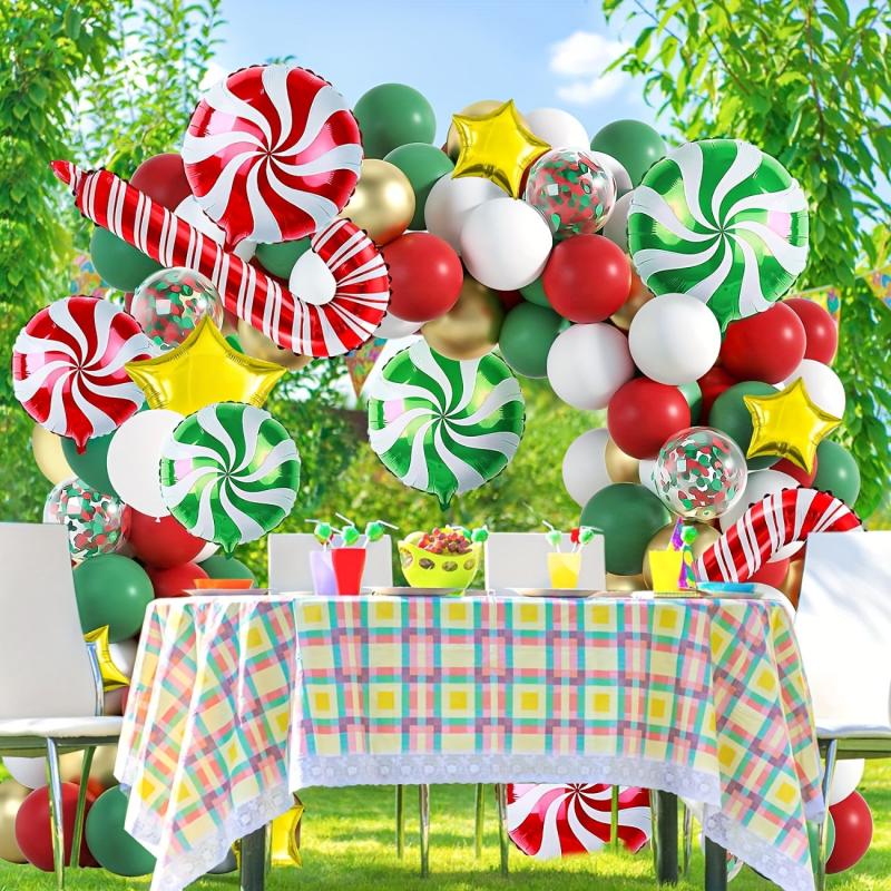 96pcs Christmas Balloon Set Red Green Golden Confetti Candy Cane Foil Star