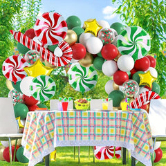 96pcs Christmas Balloon Set Red Green Golden Confetti Candy Cane Foil Star