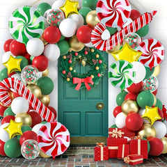 96pcs Christmas Balloon Set Red Green Golden Confetti Candy Cane Foil Star