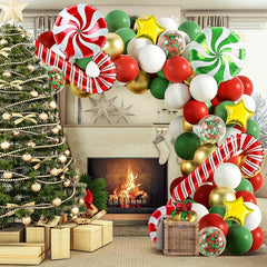 96pcs Christmas Balloon Set Red Green Golden Confetti Candy Cane Foil Star