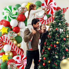 96pcs Christmas Balloon Set Red Green Golden Confetti Candy Cane Foil Star