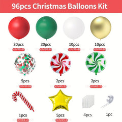 96pcs Christmas Balloon Set Red Green Golden Confetti Candy Cane Foil Star