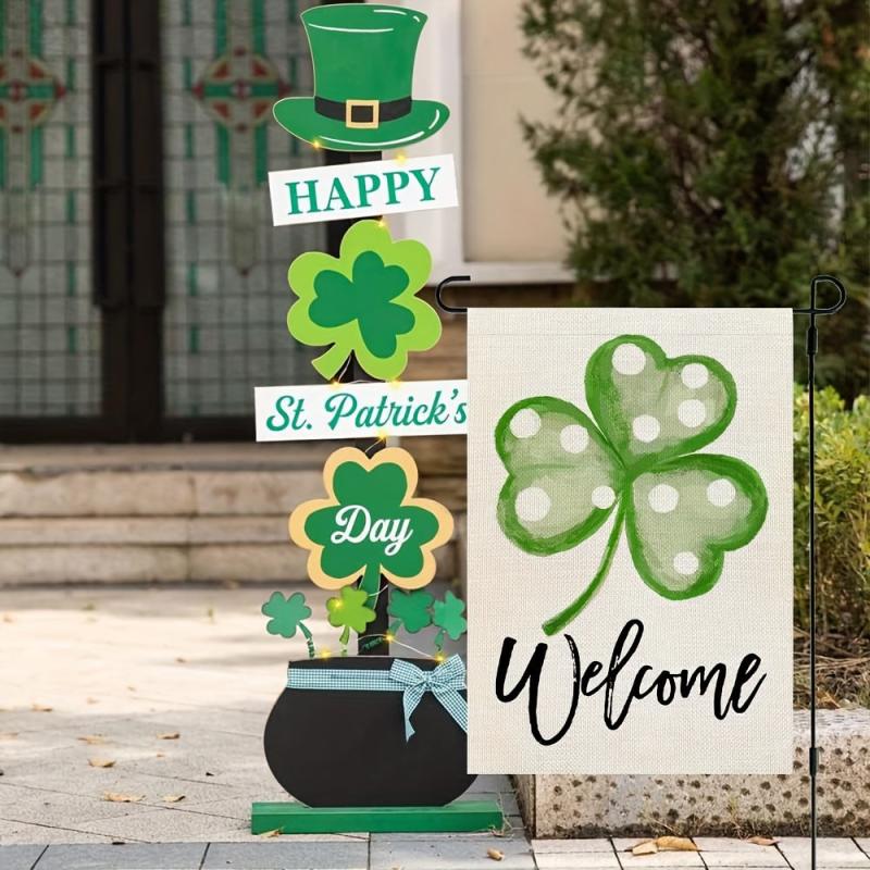 St Patrick's Garden Flag 30 48x45 72 Cm Double Sided Green Polka Dots Shamrock