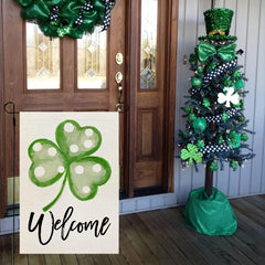 St Patrick's Garden Flag 30 48x45 72 Cm Double Sided Green Polka Dots Shamrock