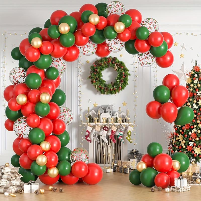 120pc Christmas Balloons Garland Kit Red Green Golden Confetti Party Decor