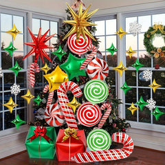 46pcs Christmas Party Supplies Candy Foil Balloons Arch Kit Swirl Mylar Candies