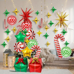 46pcs Christmas Party Supplies Candy Foil Balloons Arch Kit Swirl Mylar Candies