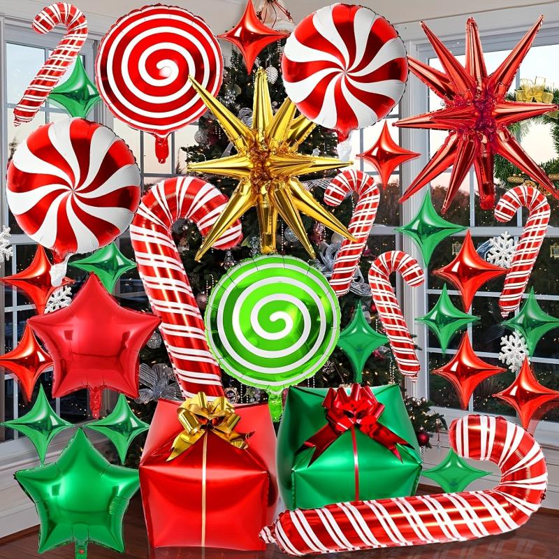 46pcs Christmas Party Supplies Candy Foil Balloons Arch Kit Swirl Mylar Candies