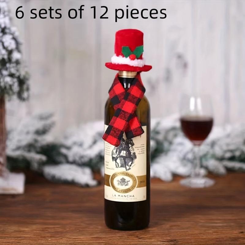 12pcs Christmas Bottle Sets Scarf And Hat Set Red Wine Bottle Set