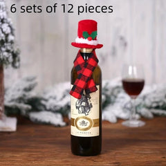 12pcs Christmas Bottle Sets Scarf And Hat Set Red Wine Bottle Set