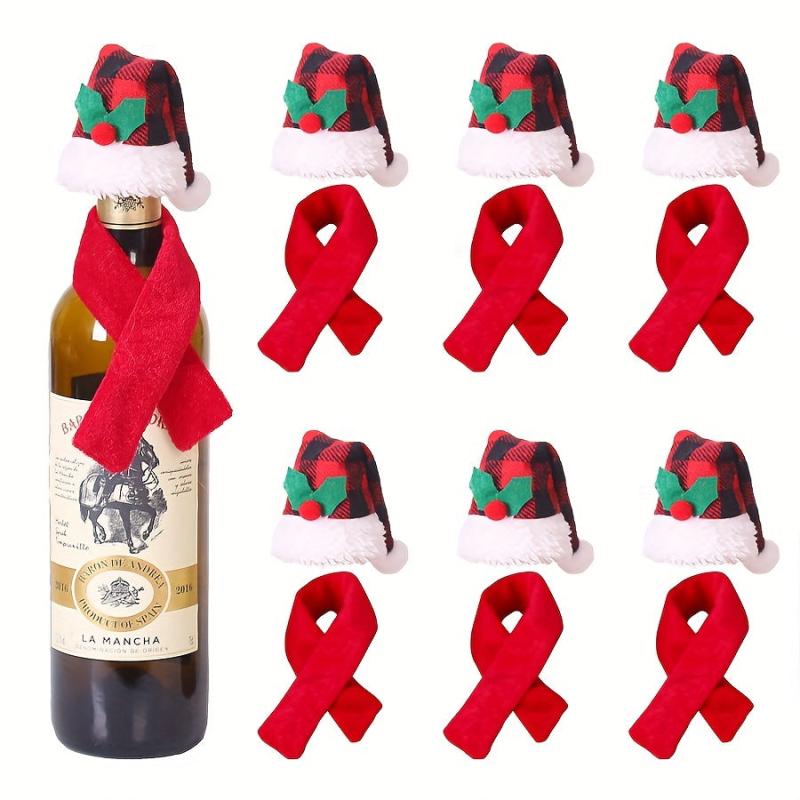 12pcs Christmas Bottle Sets Scarf And Hat Set Red Wine Bottle Set