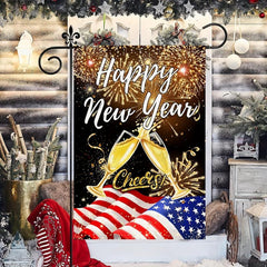 Happy New Year Flags Double Sided Flag With Fireworks Confetti Burlap