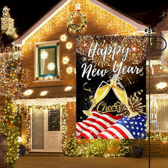 Happy New Year Flags Double Sided Flag With Fireworks Confetti Burlap
