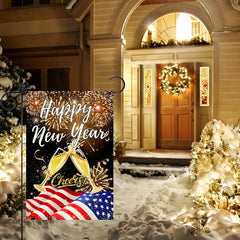Happy New Year Flags Double Sided Flag With Fireworks Confetti Burlap
