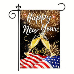 Happy New Year Flags Double Sided Flag With Fireworks Confetti Burlap