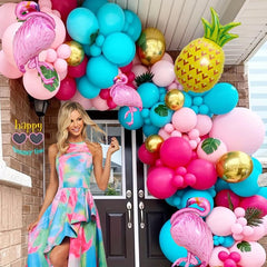 Hawaiian Flower Balloon Arch Kit Hot Pink Green Balloons