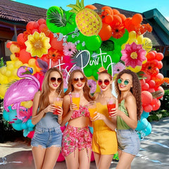 Hawaiian Flower Balloon Arch Kit Hot Pink Green Balloons