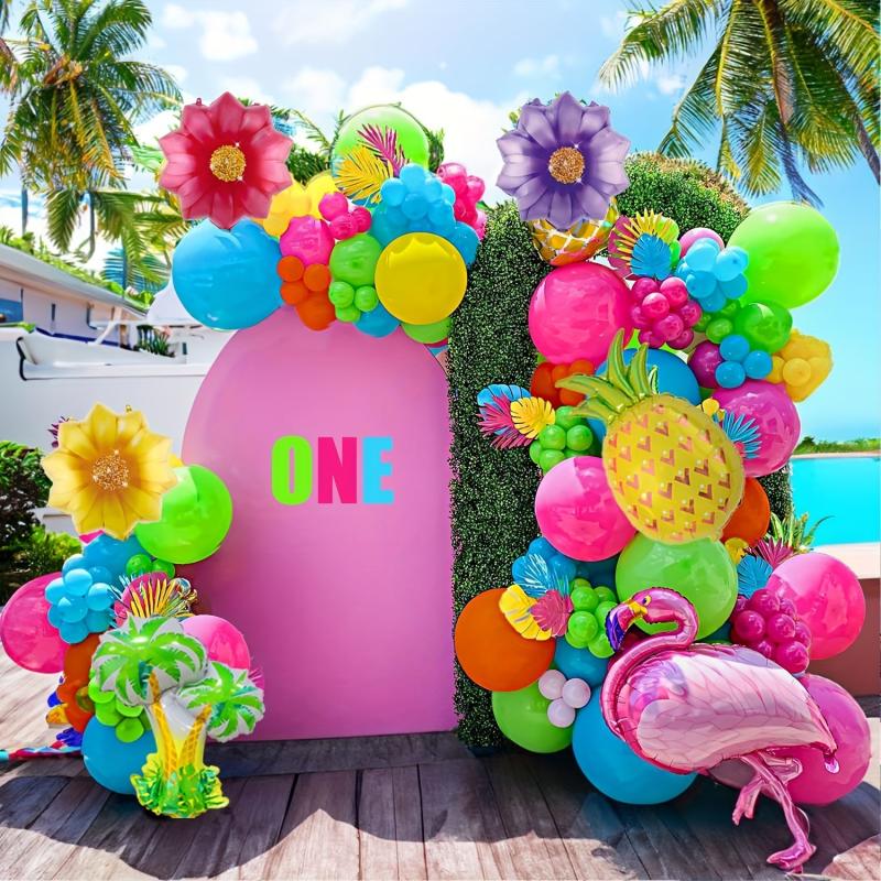Hawaiian Flower Balloon Arch Kit Hot Pink Green Balloons