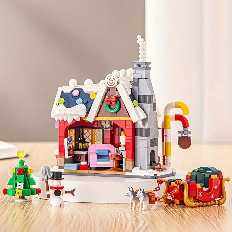 Snowy Christmas House With Santa And Sled Building Blocks