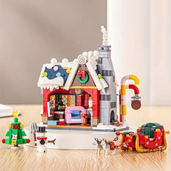Snowy Christmas House With Santa And Sled Building Blocks