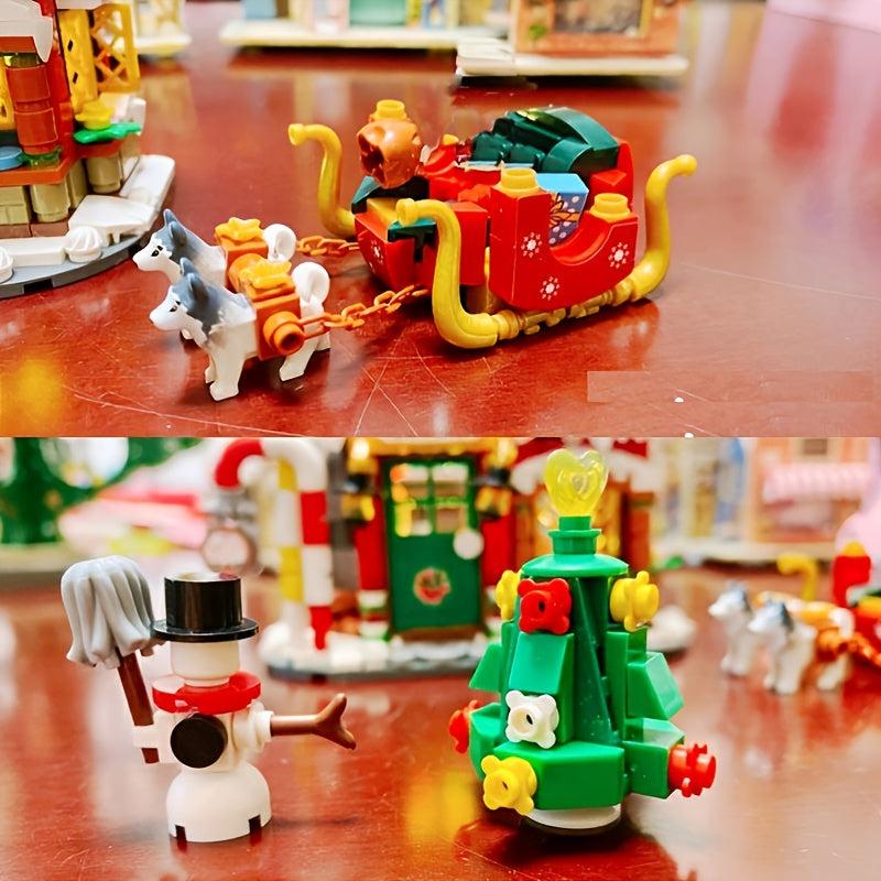 Snowy Christmas House With Santa And Sled Building Blocks