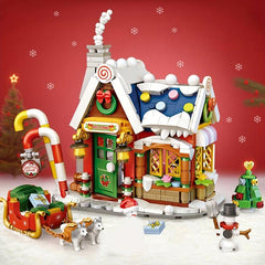 Snowy Christmas House With Santa And Sled Building Blocks