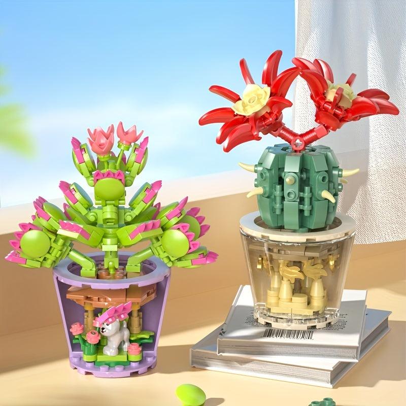 Creative Flower Potted Plants Building Blocks Birthday Decor