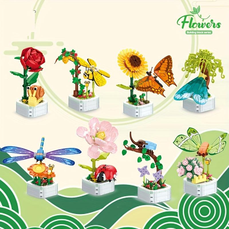 Creative Flower Building Blocks Kit Insect Potted Plant Building Blocks For Kids