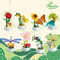 Creative Flower Building Blocks Kit Insect Potted Plant Building Blocks For Kids